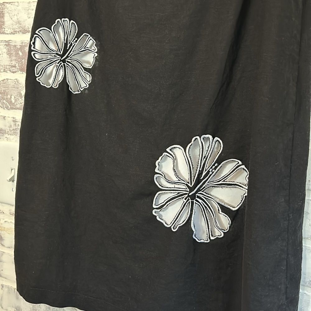Nina Leonard Floral Cut Out Sleeveless Black Linen Blend Shift Dress Size 8 - Picture 3 of 7
